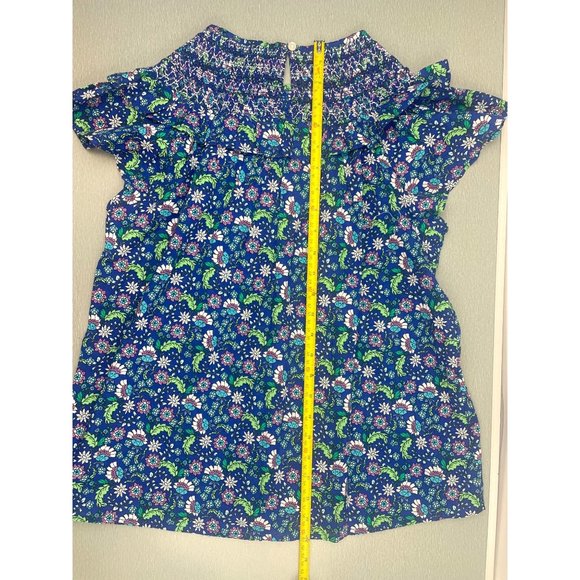 LOFT WOMEN Petite Floral Smocked Ruffle Yoke Top PM - Picture 8 of 13